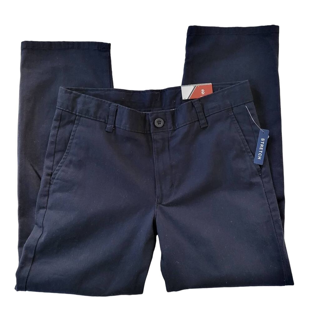 New 12 Husky Izod flat front navy pants